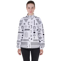 Pattern Hipster Abstract Form Geometric Line Variety Shapes Polkadots Fashion Style Seamless Women s High Neck Windbreaker by Vaneshart