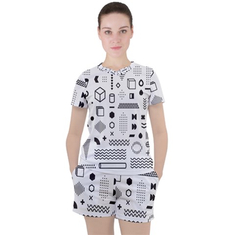 Pattern Hipster Abstract Form Geometric Line Variety Shapes Polkadots Fashion Style Seamless Women s Tee And Shorts Set by Vaneshart