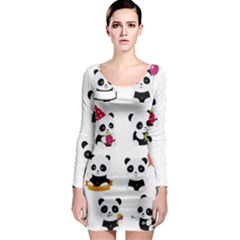 Playing Pandas Cartoons Long Sleeve Bodycon Dress by Vaneshart