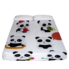 Playing Pandas Cartoons Fitted Sheet (queen Size) by Vaneshart