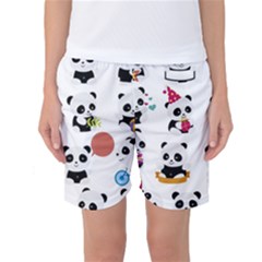 Playing Pandas Cartoons Women s Basketball Shorts by Vaneshart