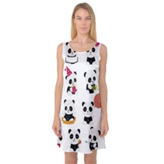 Playing Pandas Cartoons Sleeveless Satin Nightdress by Vaneshart