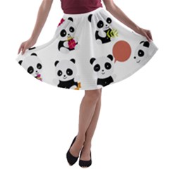 Playing Pandas Cartoons A-line Skater Skirt by Vaneshart