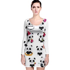 Playing Pandas Cartoons Long Sleeve Velvet Bodycon Dress by Vaneshart