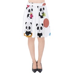 Playing Pandas Cartoons Velvet High Waist Skirt by Vaneshart