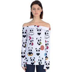 Playing Pandas Cartoons Off Shoulder Long Sleeve Top by Vaneshart