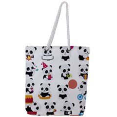 Playing Pandas Cartoons Full Print Rope Handle Tote (large) by Vaneshart