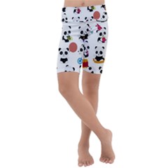 Playing Pandas Cartoons Kids  Lightweight Velour Cropped Yoga Leggings by Vaneshart