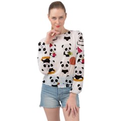 Playing Pandas Cartoons Banded Bottom Chiffon Top by Vaneshart