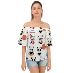 Playing Pandas Cartoons Off Shoulder Short Sleeve Top by Vaneshart