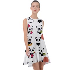 Playing Pandas Cartoons Frill Swing Dress