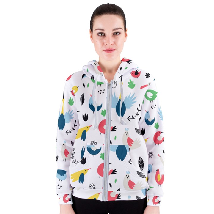 Vector Set Isolates With Cute Birds Scandinavian Style Women s Zipper Hoodie