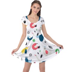 Vector Set Isolates With Cute Birds Scandinavian Style Cap Sleeve Dress by Vaneshart