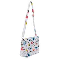 Vector Set Isolates With Cute Birds Scandinavian Style Shoulder Bag with Back Zipper