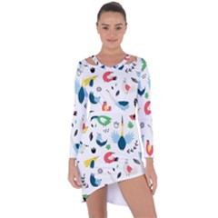 Vector Set Isolates With Cute Birds Scandinavian Style Asymmetric Cut-out Shift Dress by Vaneshart