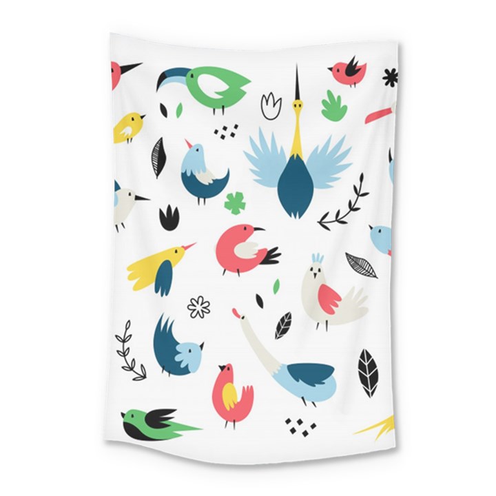 Vector Set Isolates With Cute Birds Scandinavian Style Small Tapestry