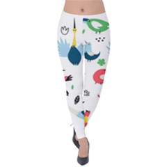 Vector Set Isolates With Cute Birds Scandinavian Style Velvet Leggings