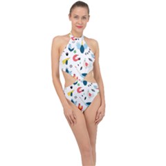 Vector Set Isolates With Cute Birds Scandinavian Style Halter Side Cut Swimsuit