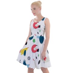 Vector Set Isolates With Cute Birds Scandinavian Style Knee Length Skater Dress