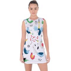 Vector Set Isolates With Cute Birds Scandinavian Style Lace Up Front Bodycon Dress by Vaneshart