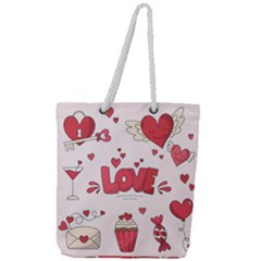 Hand Drawn Valentines Day Element Collection Full Print Rope Handle Tote (large) by Vaneshart