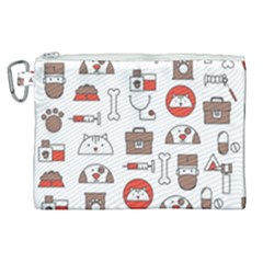 Vector Thin Line Art Vet Seamless Pattern Canvas Cosmetic Bag (xl) by Vaneshart