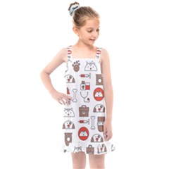 Vector Thin Line Art Vet Seamless Pattern Kids  Overall Dress