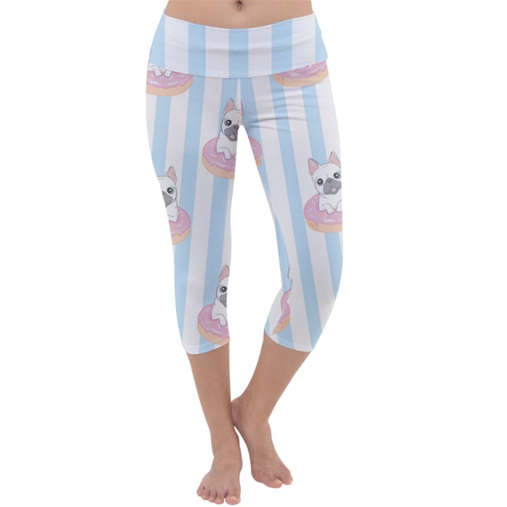 French Bulldog Dog Seamless Pattern Capri Yoga Leggings