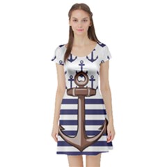 Anchor Background Design Short Sleeve Skater Dress by Vaneshart