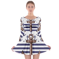 Anchor Background Design Long Sleeve Skater Dress by Vaneshart