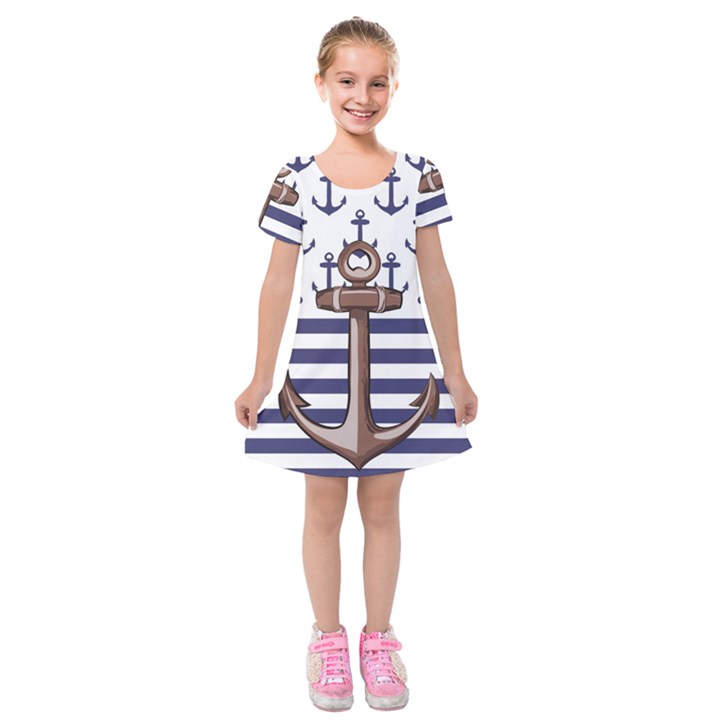 Anchor Background Design Kids  Short Sleeve Velvet Dress