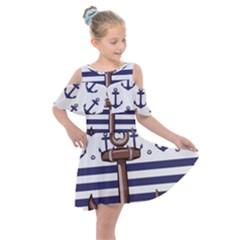 Anchor Background Design Kids  Shoulder Cutout Chiffon Dress by Vaneshart