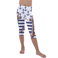 Anchor Background Design Kids  Lightweight Velour Capri Leggings  by Vaneshart