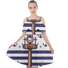 Anchor Background Design Cut Out Shoulders Chiffon Dress