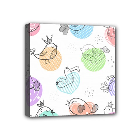 Cartoon Bird Cute Doodle Bird Mini Canvas 4  X 4  (stretched) by Vaneshart