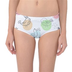 Cartoon Bird Cute Doodle Bird Mid-waist Bikini Bottoms by Vaneshart