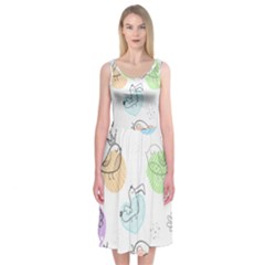 Cartoon Bird Cute Doodle Bird Midi Sleeveless Dress by Vaneshart