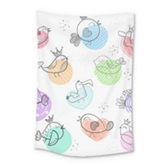 Cartoon Bird Cute Doodle Bird Small Tapestry by Vaneshart