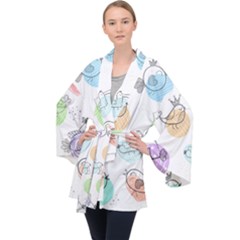 Cartoon Bird Cute Doodle Bird Long Sleeve Velvet Kimono 