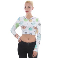 Cartoon Bird Cute Doodle Bird Long Sleeve Cropped Velvet Jacket by Vaneshart