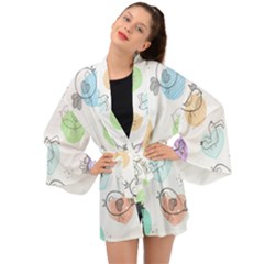 Cartoon Bird Cute Doodle Bird Long Sleeve Kimono by Vaneshart