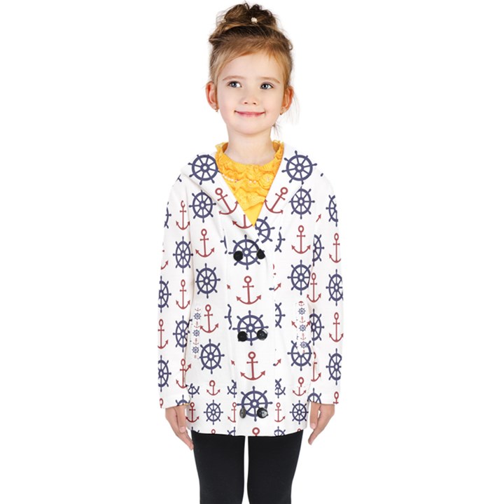 Nautical Seamless Pattern Kids  Double Breasted Button Coat