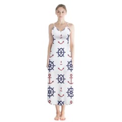 Nautical Seamless Pattern Button Up Chiffon Maxi Dress by Vaneshart