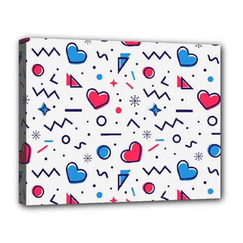 Hearts Seamless Pattern Memphis Style Canvas 14  X 11  (stretched) by Vaneshart