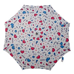 Hearts Seamless Pattern Memphis Style Hook Handle Umbrellas (small) by Vaneshart