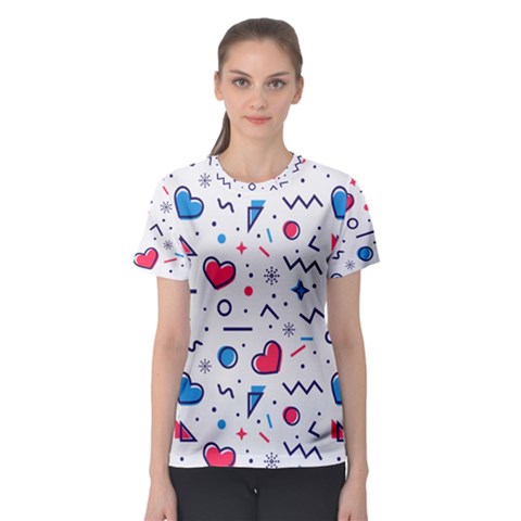 Hearts Seamless Pattern Memphis Style Women s Sport Mesh Tee by Vaneshart