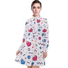 Hearts Seamless Pattern Memphis Style Long Sleeve Chiffon Shirt Dress by Vaneshart