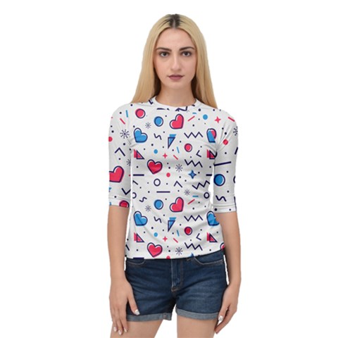 Hearts Seamless Pattern Memphis Style Quarter Sleeve Raglan Tee by Vaneshart