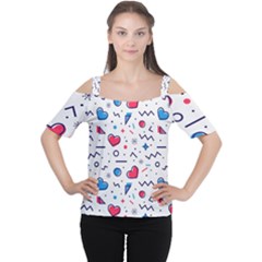 Hearts Seamless Pattern Memphis Style Cutout Shoulder Tee