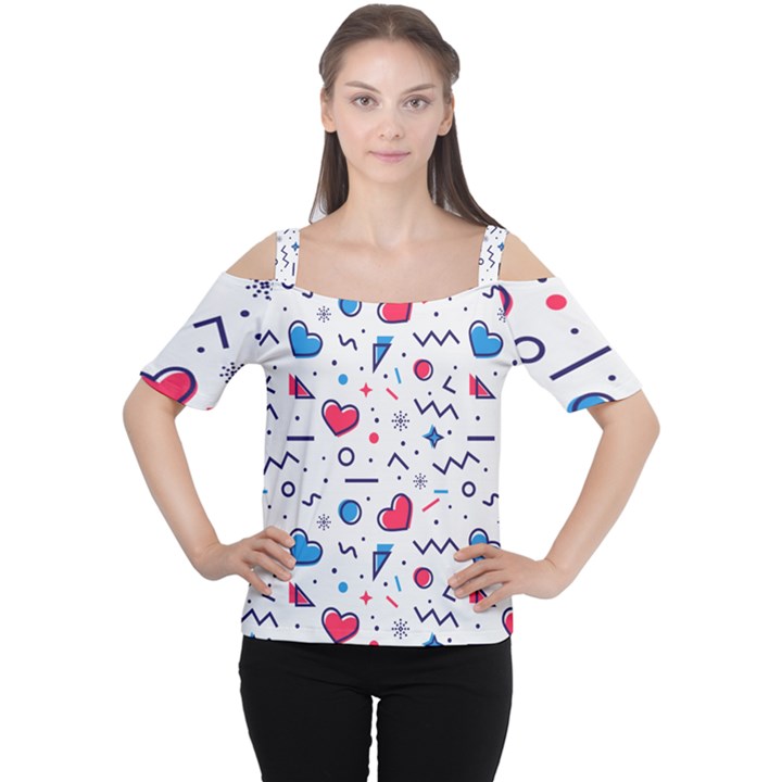 Hearts Seamless Pattern Memphis Style Cutout Shoulder Tee